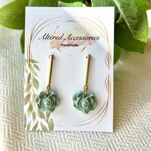 Handmade Gold Bar Rose Dangle Earrings